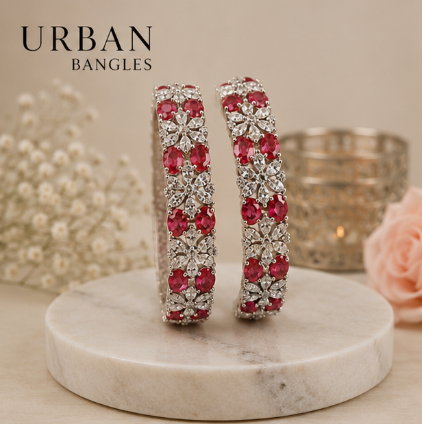 THE SHAHI RUBY FLORET SILVER KADA SET