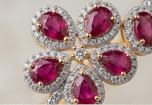 DAHLIA BOTANICAL RUBY-TONED BRACELET & RING SET