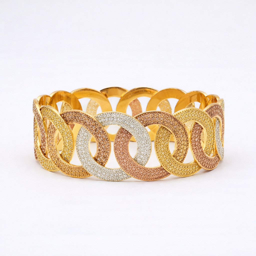 URBAN ORBIT TRI-TONE GOLD CUFF BRACELET