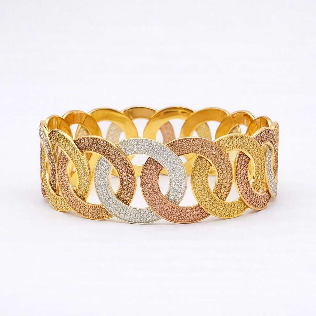 URBAN ORBIT TRI-TONE GOLD CUFF BRACELET