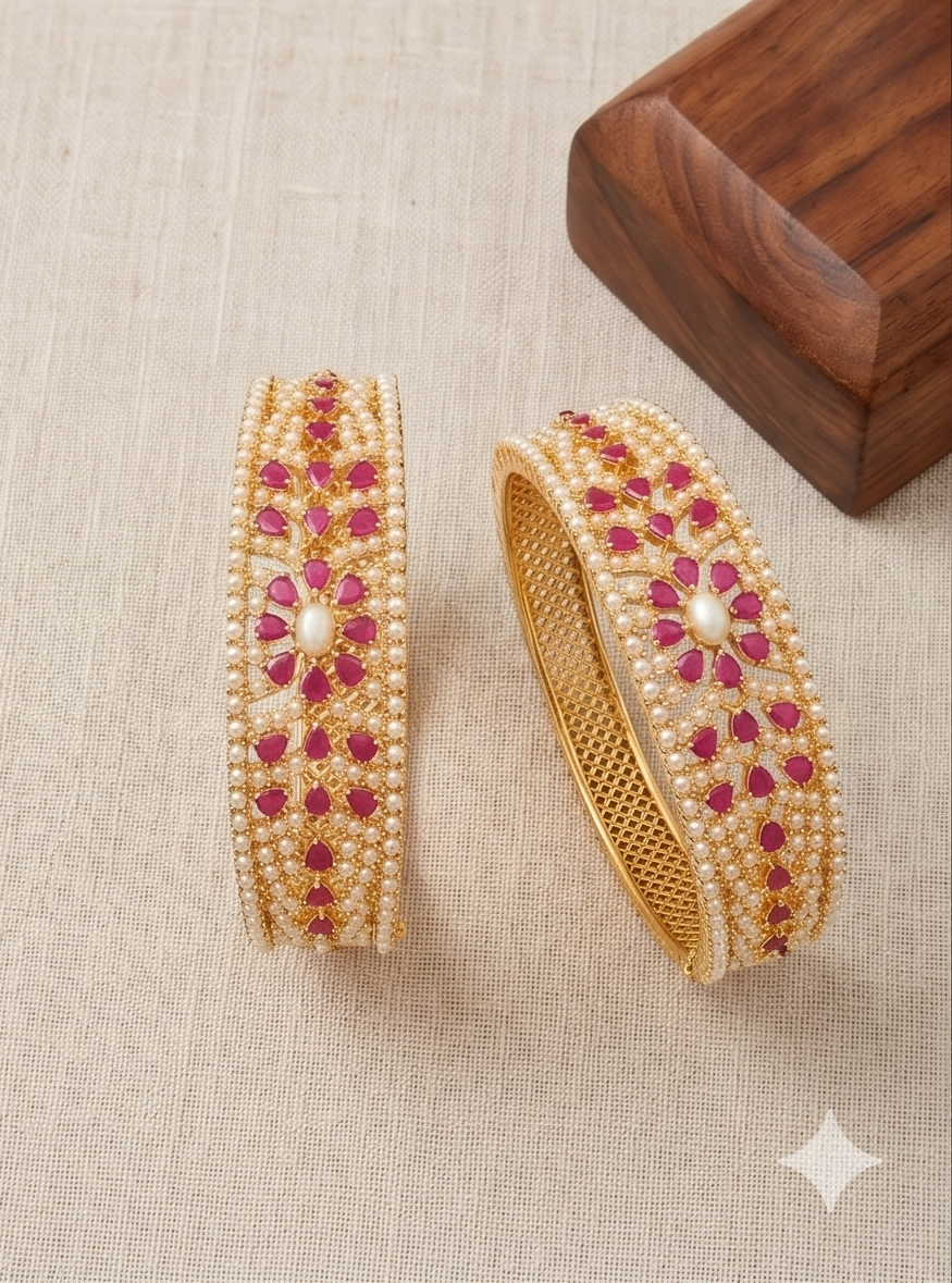 PHULWARI GOLD PLATED WITH STONES KADA