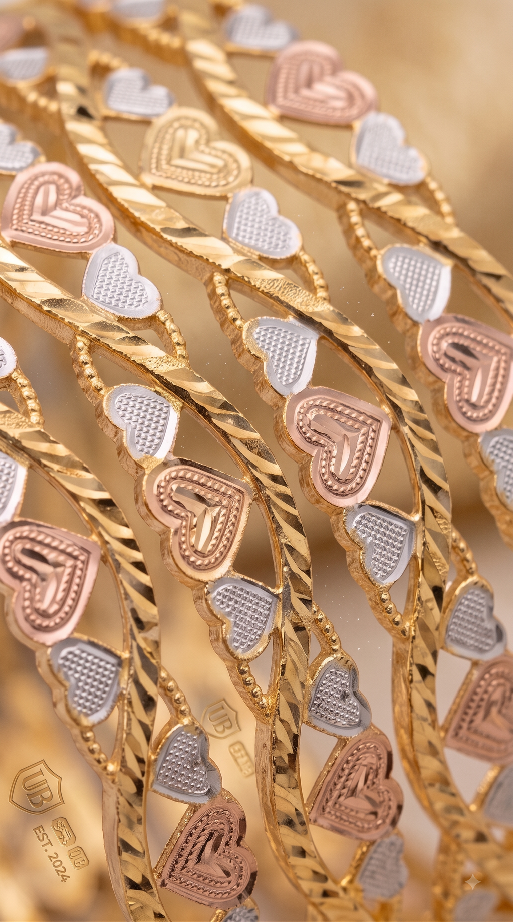 Tri-Tone Heart Cutout Bangle Set