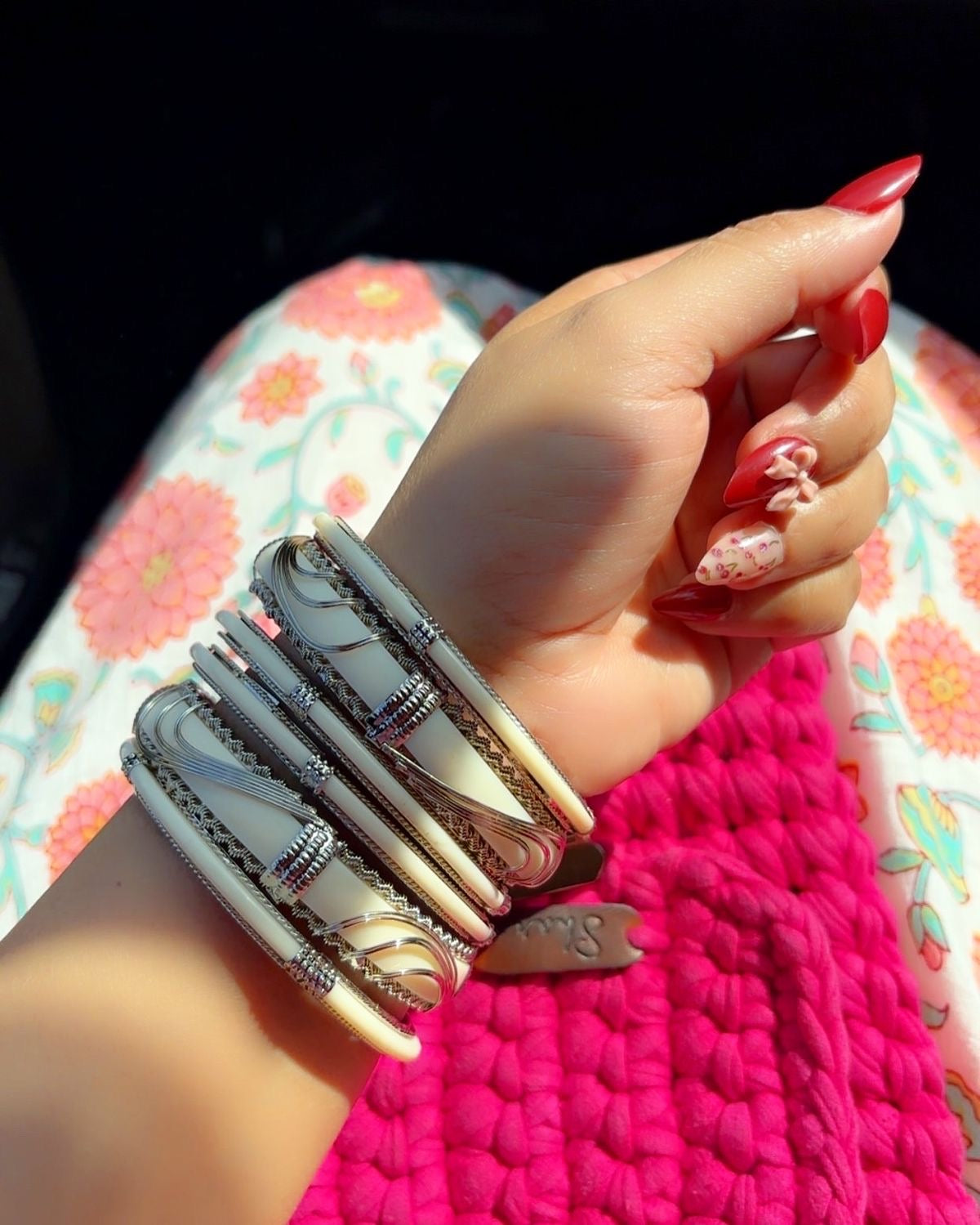 Brass Silver Coated Bangles Set