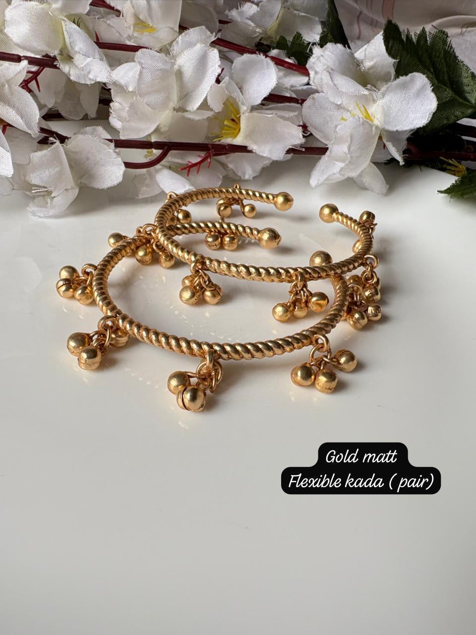 Classic Silver Flexible Kada Pair with Ghungroo Charms