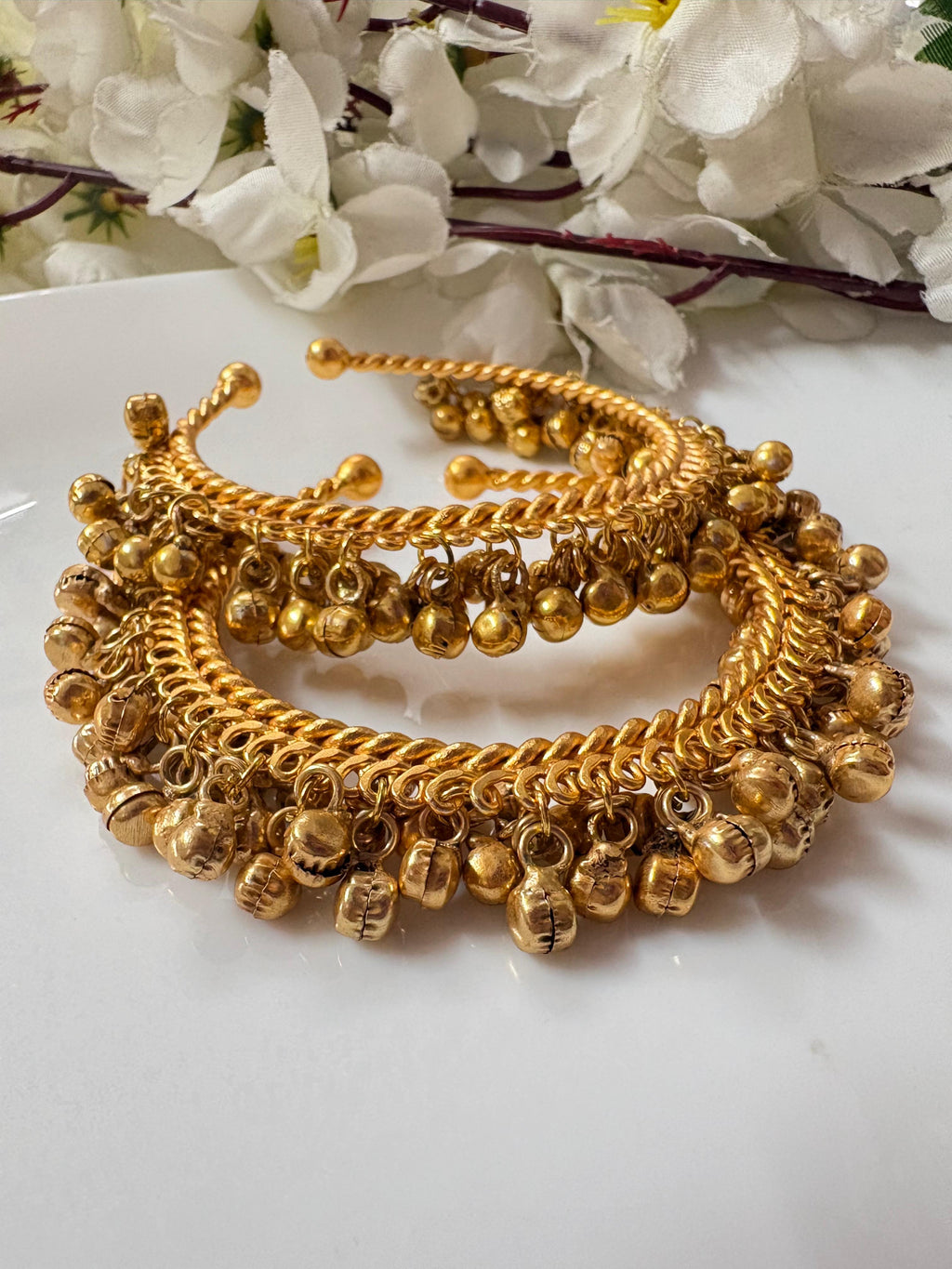 Traditional Gold-Toned Anklets with Ghungroos