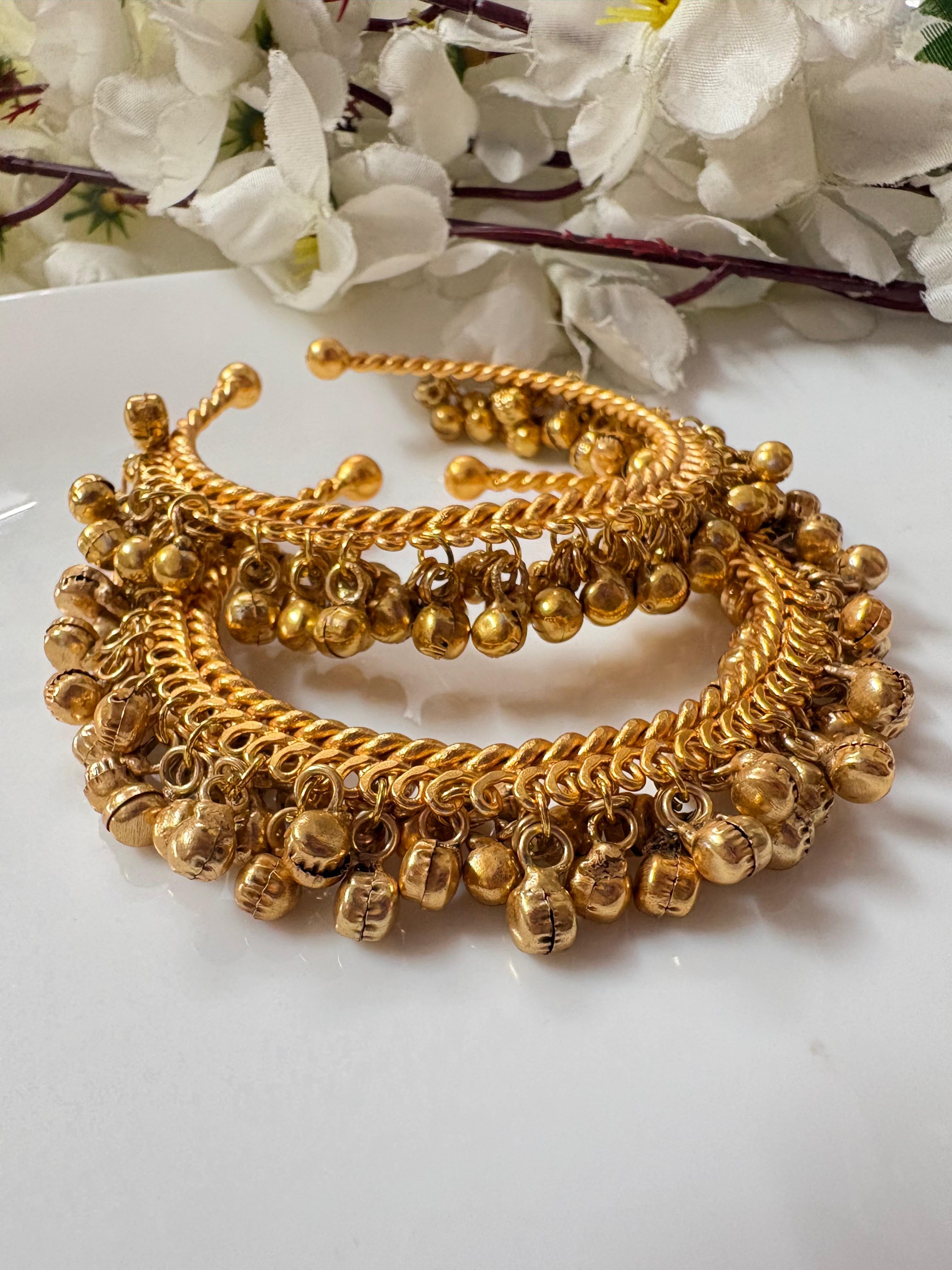 Traditional Gold-Toned Anklets with Ghungroos