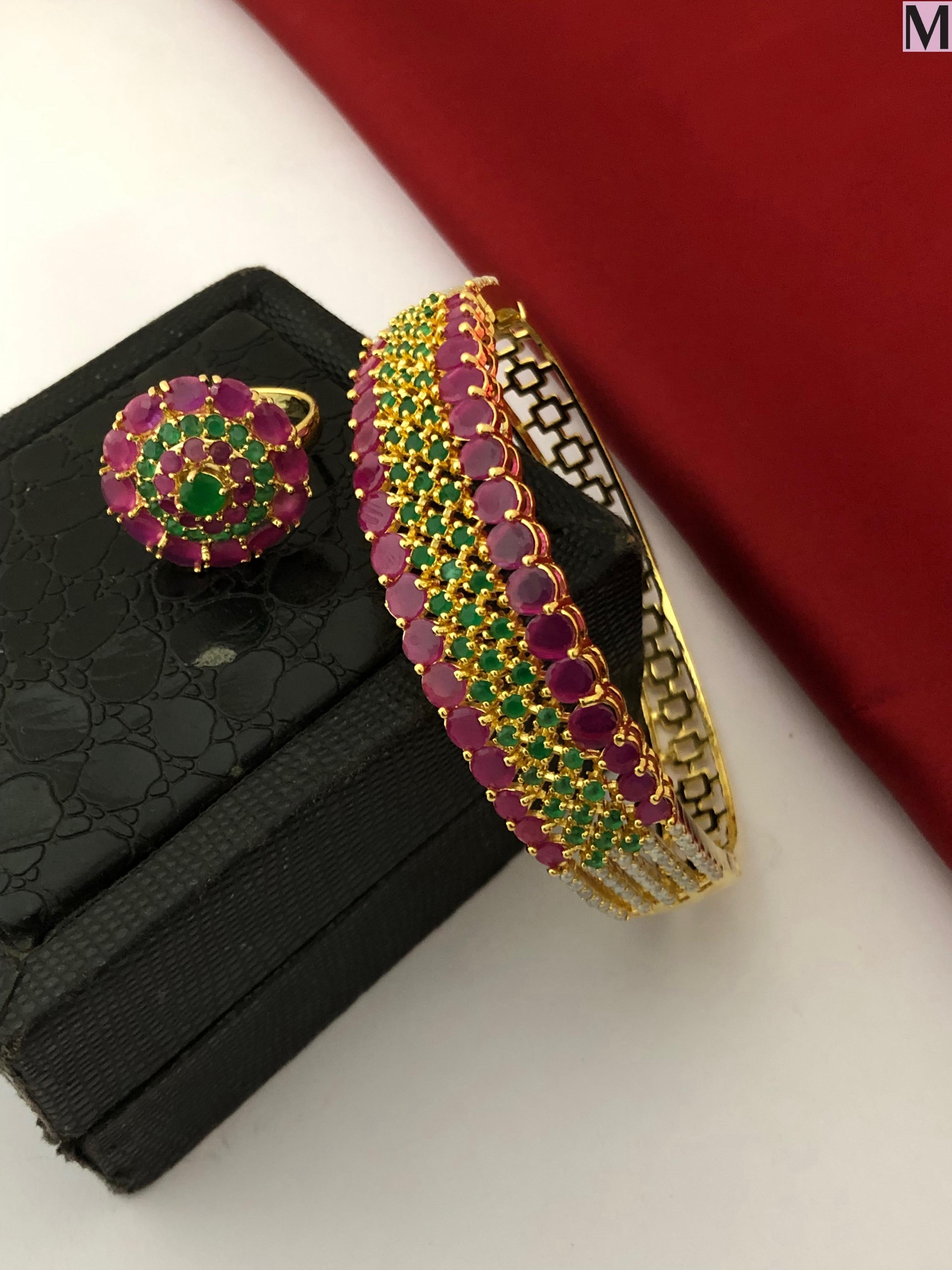 Premium Stone Kada with Matching Ring