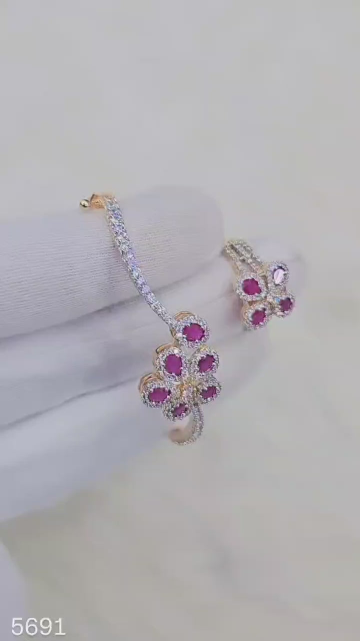DAHLIA BOTANICAL RUBY-TONED BRACELET & RING SET