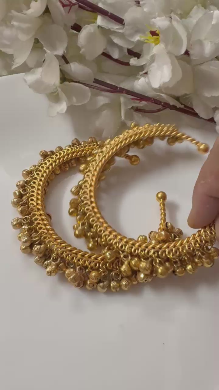 Traditional Gold-Toned Anklets with Ghungroos
